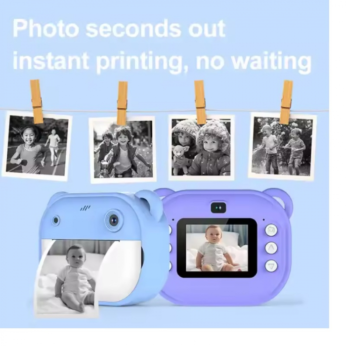 Aparat Foto pentru Copii cu Functie Imprimare termica imediata, display color, 1080p, Roz/Albastru [7]