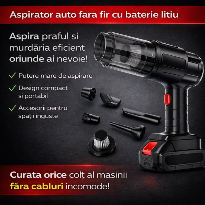 Aspirator si Suflanta de Aer Portabila 4 in 1 pentru masina, casa, birou si animale de companie, cu Acumulator detasabil si Reincarcabil [7]