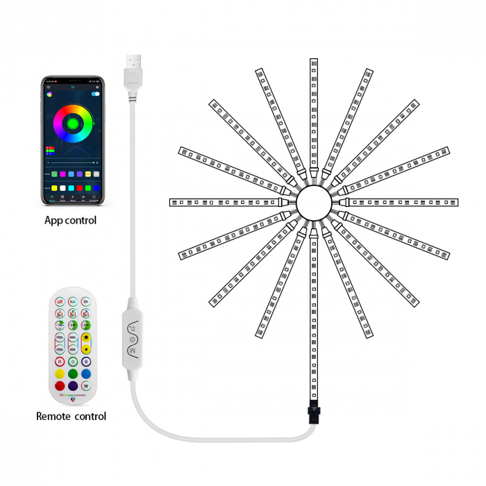 Banda artificii LED, Bluetooth, USB, Control prin telecomanda si telefon, RGB, Sincronizare audio, Multicolor [5]