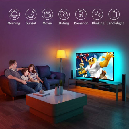 Banda Led RGB 2m, control din telefon bluetooth, alimentare USB, telecomanda [4]