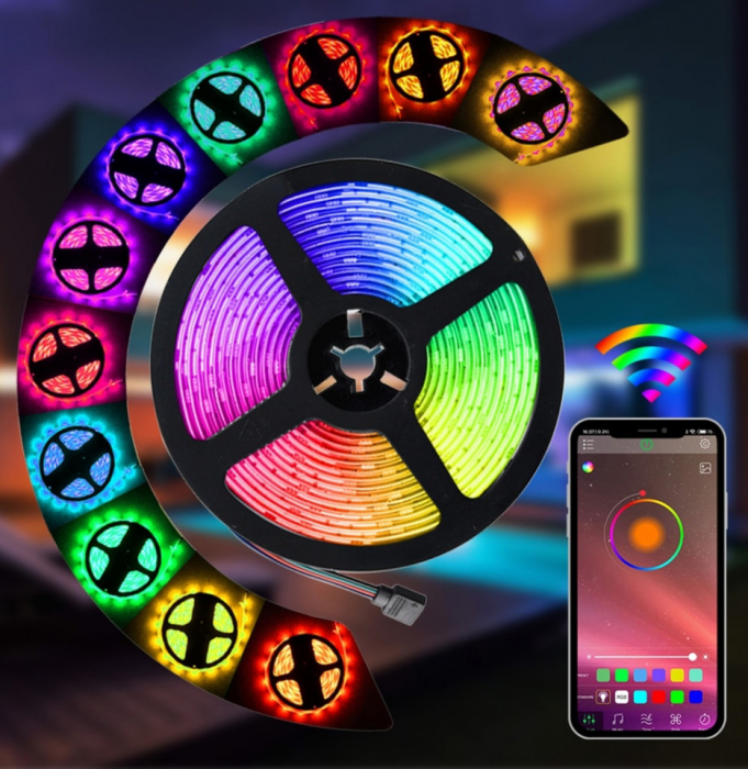Banda Led RGB 2m, control din telefon bluetooth, alimentare USB, telecomanda [2]