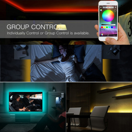 Banda Led RGB 2m, control din telefon bluetooth, alimentare USB, telecomanda [5]