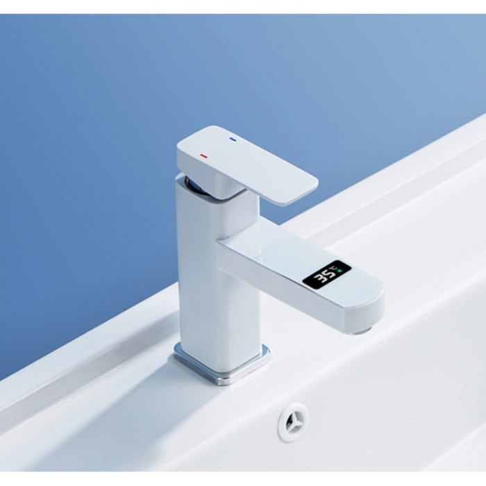 Baterie Robinet Smart cu Afisaj Digital, Control prin touch temperatura, pentru lavoar, buton tactil, Alb Mat [2]