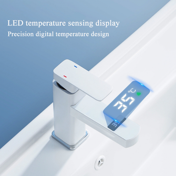 Baterie Robinet Smart cu Afisaj Digital, Control prin touch temperatura, pentru lavoar, buton tactil, Alb Mat [6]