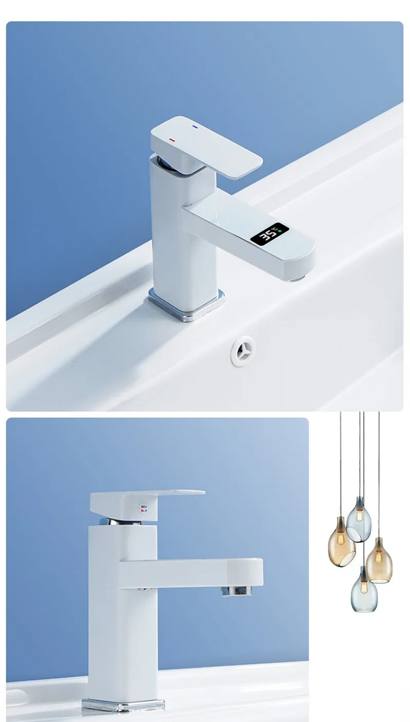 Baterie Robinet Smart cu Afisaj Digital, Control prin touch temperatura, pentru lavoar, buton tactil, Alb Mat [10]