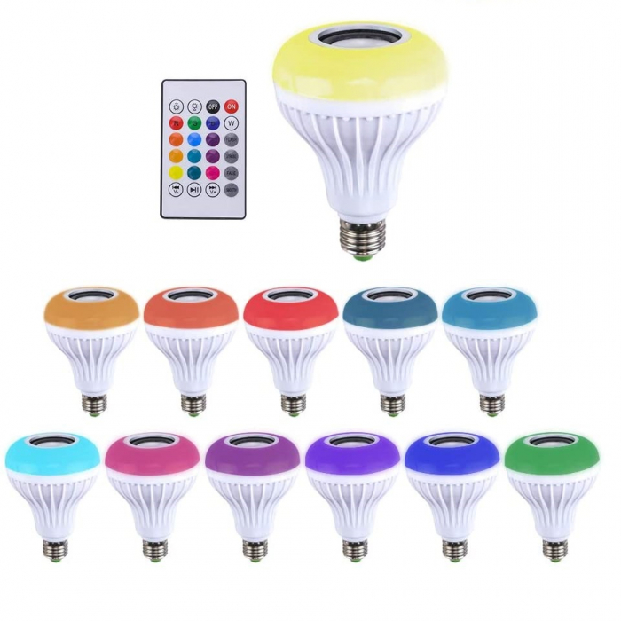 Bec RGB Smart cu Boxa si telecomanda, bluetooth, E27 [3]