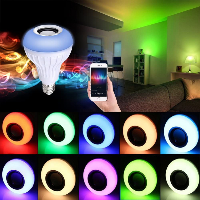 Bec RGB Smart cu Boxa si telecomanda, bluetooth, E27 [2]
