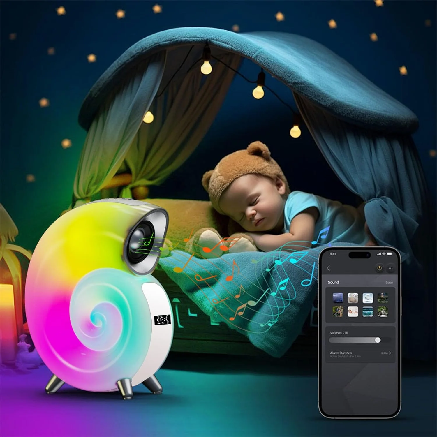 Boxa 3 in 1 Wireless Bluetooth, Ceas cu Alarma, Lampa Led RGB [9]