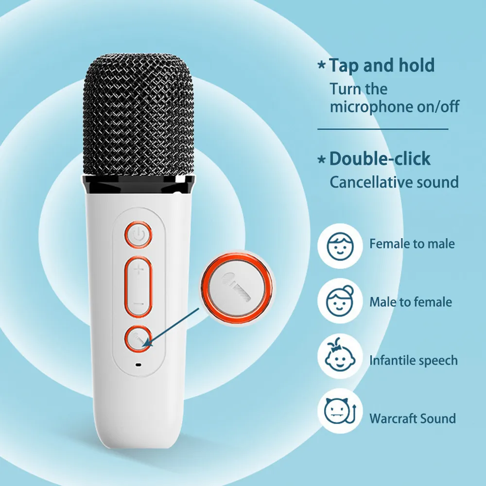 Boxa karaoke cu microfon wireless, difuzor portabil cu lumina RGB LED, alb [4]