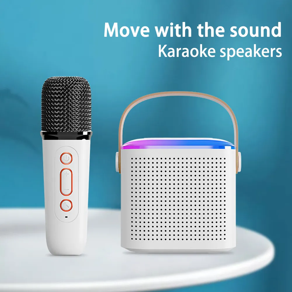 Boxa karaoke cu microfon wireless, difuzor portabil cu lumina RGB LED, alb [8]