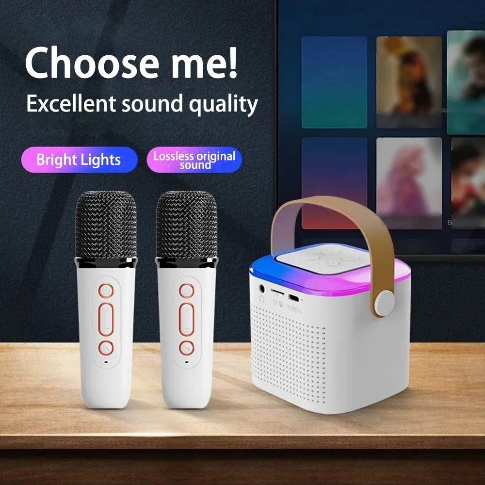Boxa karaoke cu microfon wireless, difuzor portabil cu lumina RGB LED, alb [6]