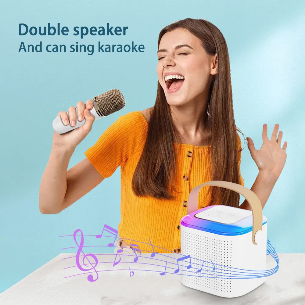 Boxa karaoke cu microfon wireless, difuzor portabil cu lumina RGB LED, alb [15]