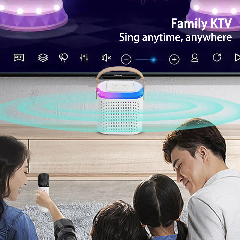 Boxa karaoke cu microfon wireless, difuzor portabil cu lumina RGB LED, alb [7]