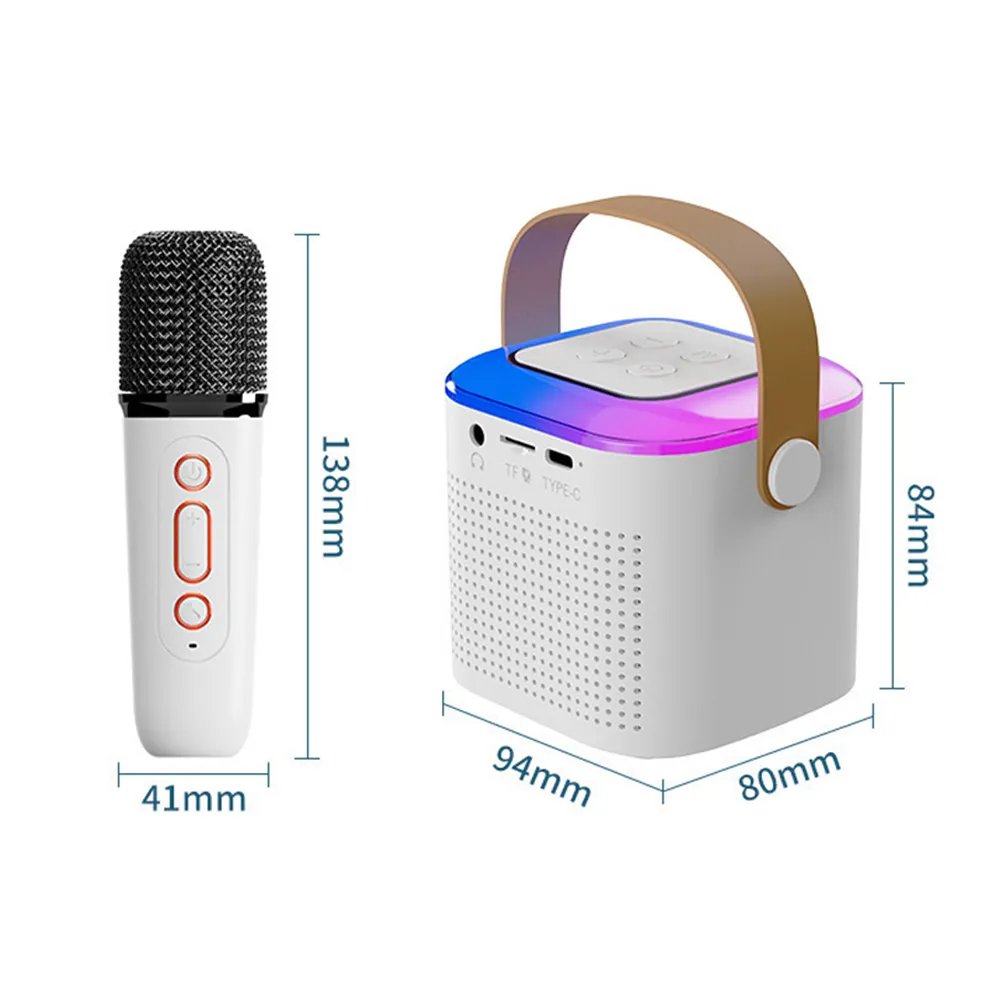 Boxa karaoke cu microfon wireless, difuzor portabil cu lumina RGB LED, alb [9]