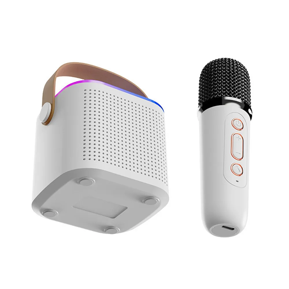 Boxa karaoke cu microfon wireless, difuzor portabil cu lumina RGB LED, alb [13]