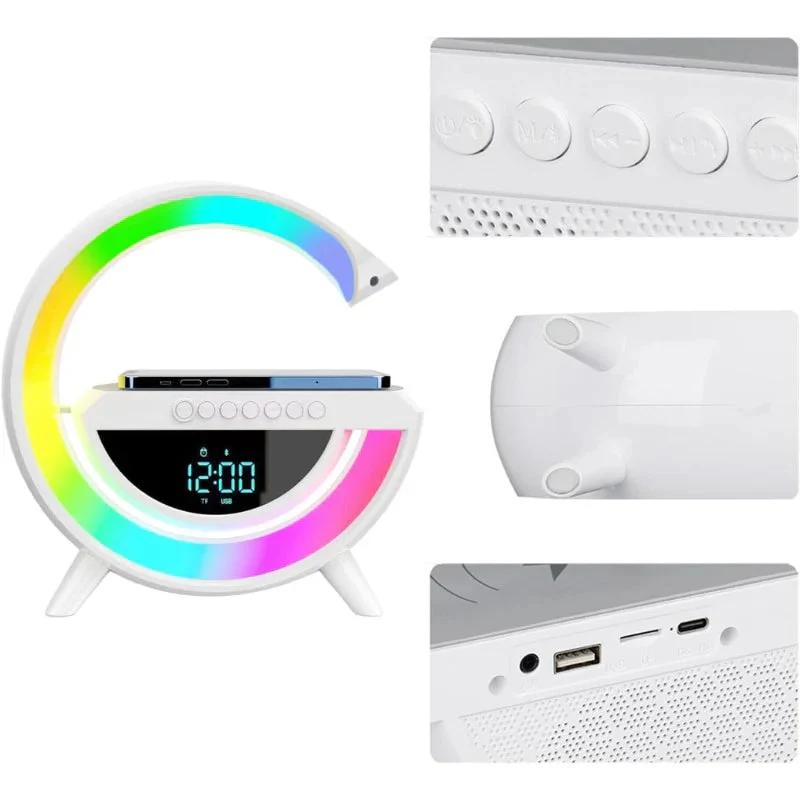 Boxa Portabila 4 in 1: Boxa Bluetooth, Radio, Lampa LED RGB, Ceas cu Alarma, Incarcare Wireless Telefon [6]