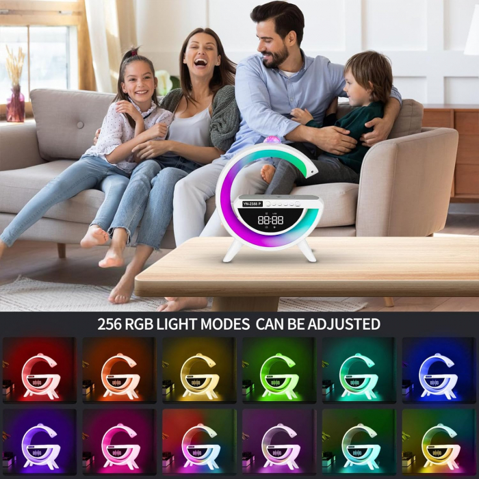 Boxa portabila 6 in 1: Lampa decorativa RGB, Bluetooth, Radio, Ceas cu Alarma, Incarcare telefon wireless, Proiector lumini [4]