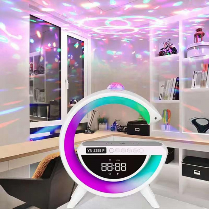 Boxa portabila 6 in 1: Lampa decorativa RGB, Bluetooth, Radio, Ceas cu Alarma, Incarcare telefon wireless, Proiector lumini [3]