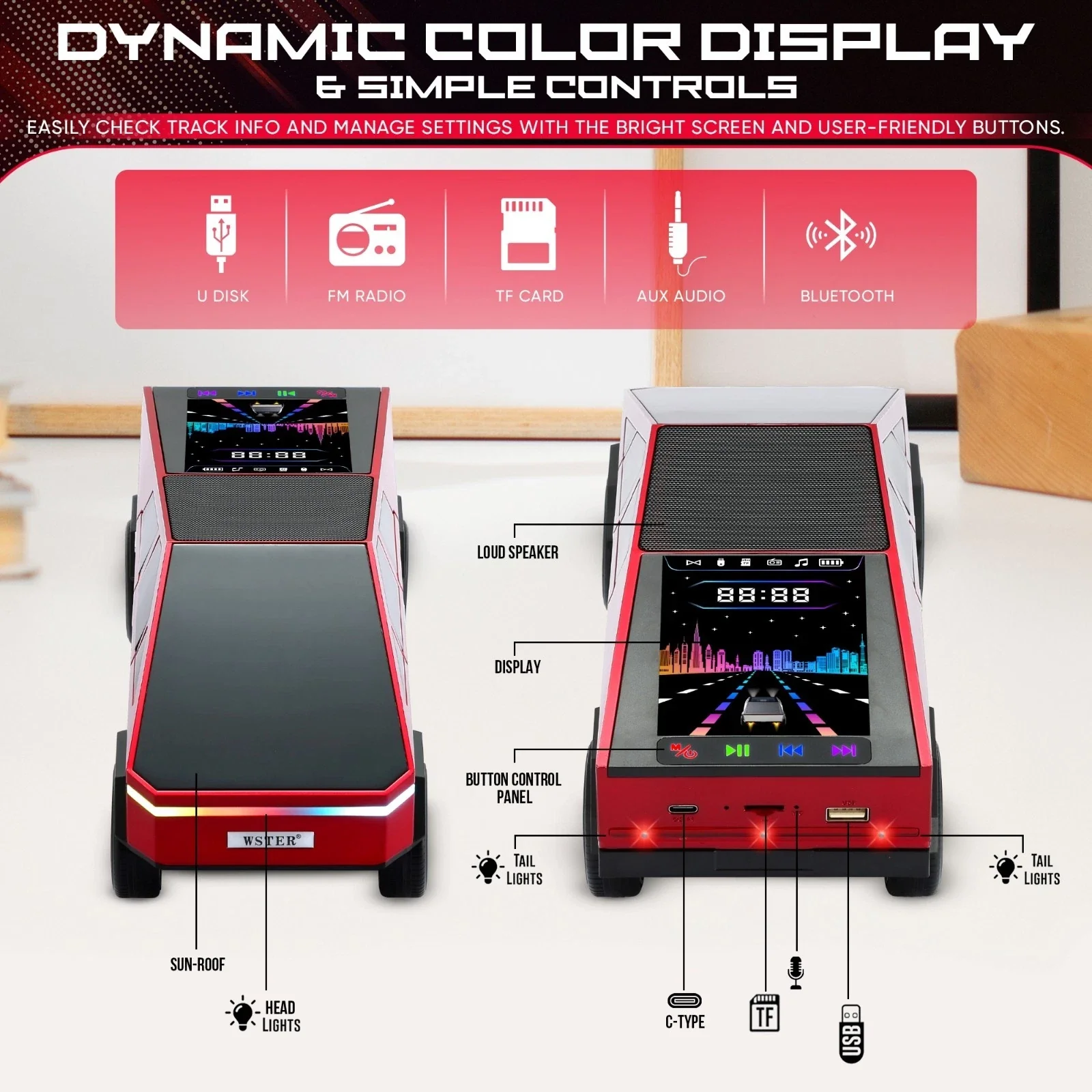 Boxa portabila Bluetooth, Masina Cyber Truck, Sunet 3D, Wireless, Display, Design Futurist, [10]