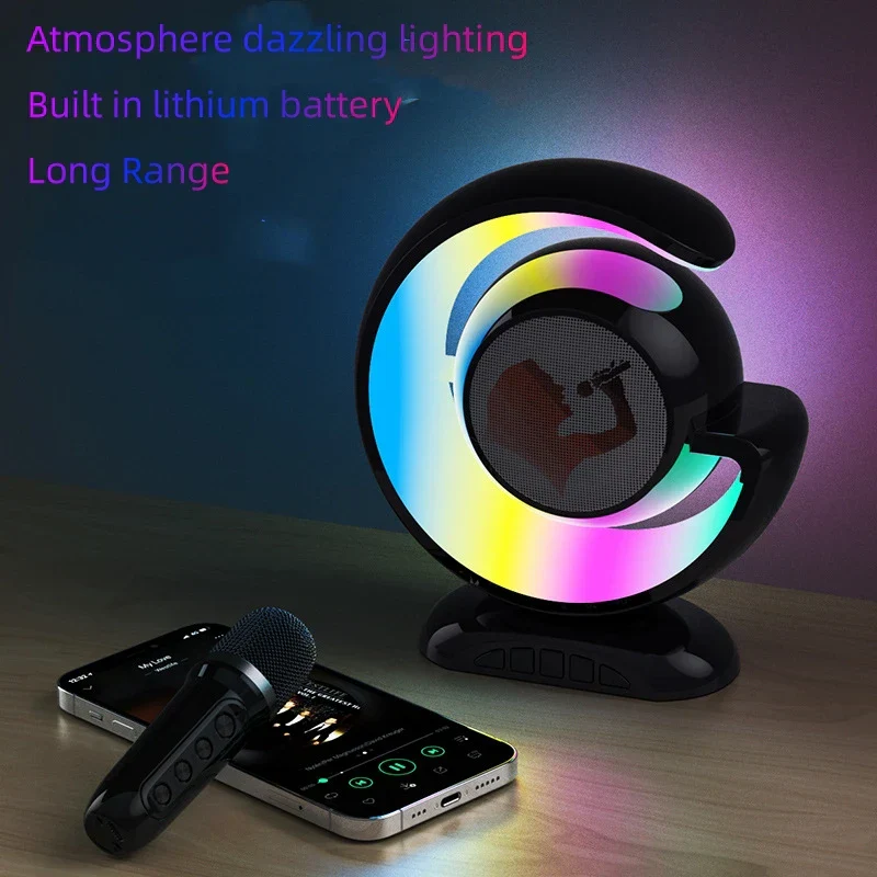 Boxa Portabila Karaoke All-in-One, cu Boxa Bluetooth, 1 Microfon, Iluminare RGB Led, Slot Card, Conectare la Telefon [3]