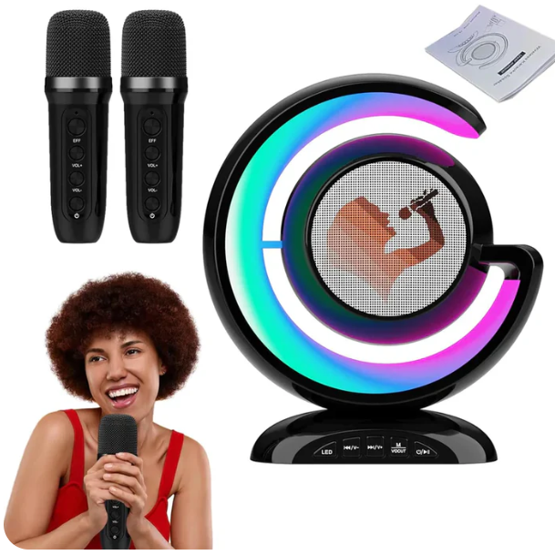 Boxa Portabila Karaoke All-in-One, cu Boxa Bluetooth, 1 Microfon, Iluminare RGB Led, Slot Card, Conectare la Telefon [2]