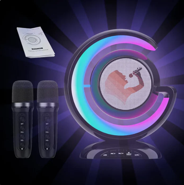 Boxa Portabila Karaoke All-in-One, cu Boxa Bluetooth, 1 Microfon, Iluminare RGB Led, Slot Card, Conectare la Telefon [5]