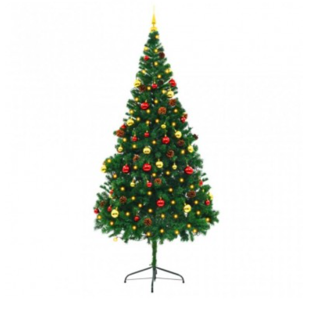 Brad de Craciun Impodobit 180cm + Set complet cu 24 globuri, 4 betele, Instalatie Led colorata + Alte Accesorii [4]
