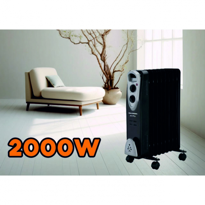 Calorifer electric Hausberg HB-8909, 2000 W, 9 elementi, 3 trepte de putere, Termostat reglabil, Protectie supra-incalzire si anti-rasturnare [2]