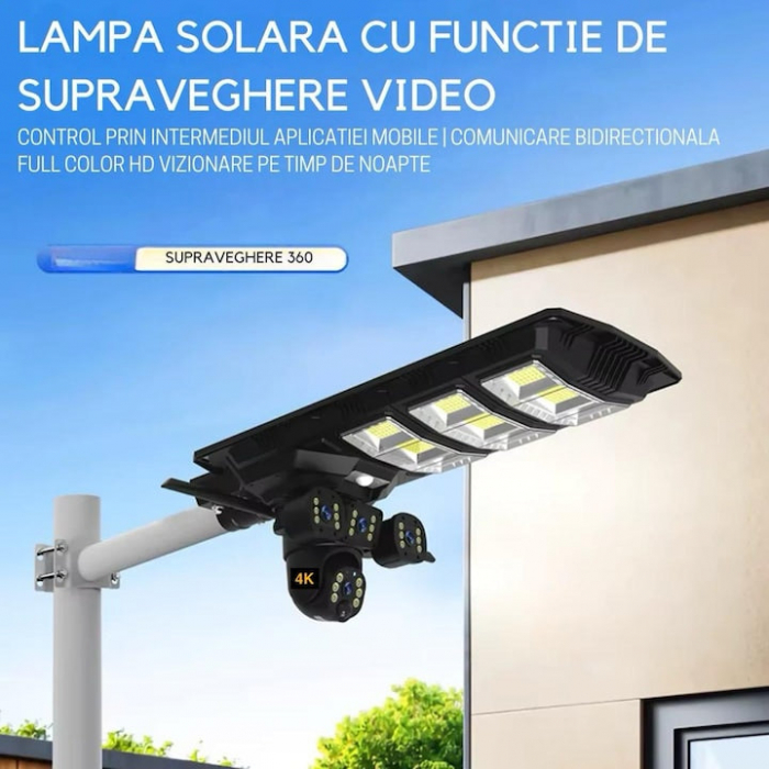 Camera 4G cu Lampa Solara 450W Stradala LED, 2 in 1, Camera De Supraveghere 360, 9 MP, Night Vision, Rotativa [7]