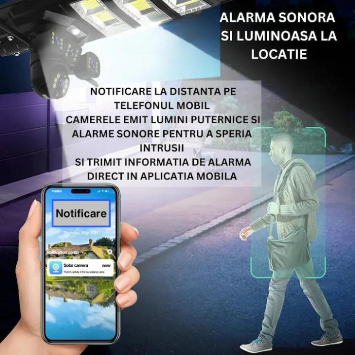 Camera 4G cu Lampa Solara 450W Stradala LED, 2 in 1, Camera De Supraveghere 360, 9 MP, Night Vision, Rotativa [8]