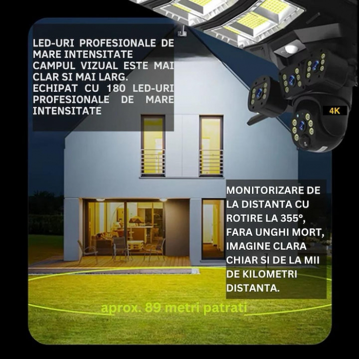 Camera 4G cu Lampa Solara 450W Stradala LED, 2 in 1, Camera De Supraveghere 360, 9 MP, Night Vision, Rotativa [3]
