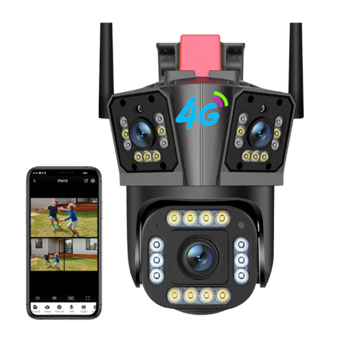 Camera WiFi/4G de Supraveghere Tripla, 12MP, Exterior, Ultra HD, Zoom 5X, Rotativa, Leduri, Microfon + Difuzor, Alarma, Senzor Miscare [13]