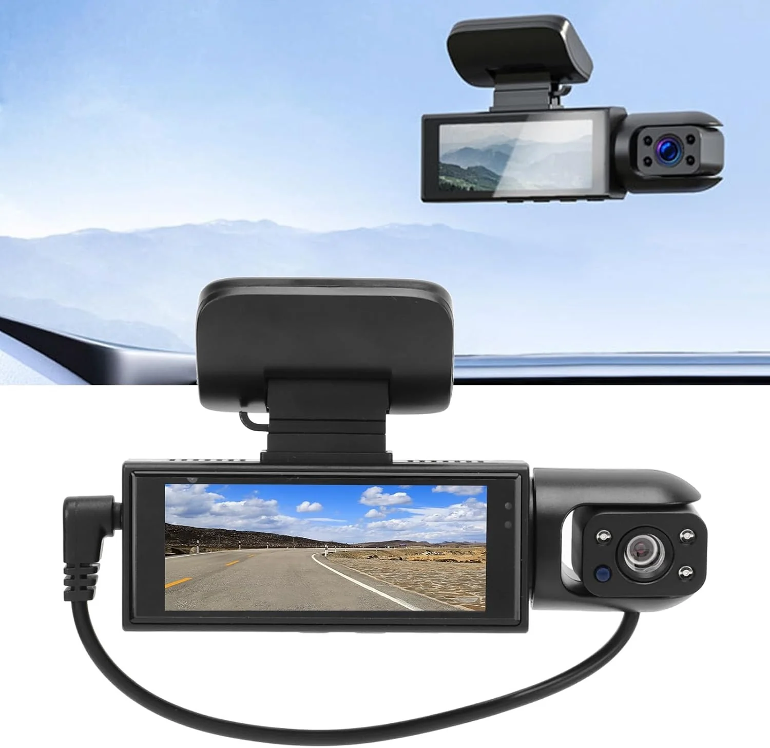 Camera Auto DVR Dubla Fata/Spate 3.16", Full HD 1080P, G-Senzor, IR, 170°, Argintiu [2]