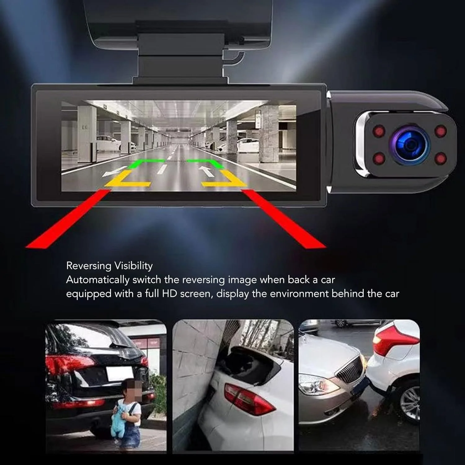 Camera Auto DVR Dubla Fata/Spate 3.16", Full HD 1080P, G-Senzor, IR, 170°, Argintiu [5]