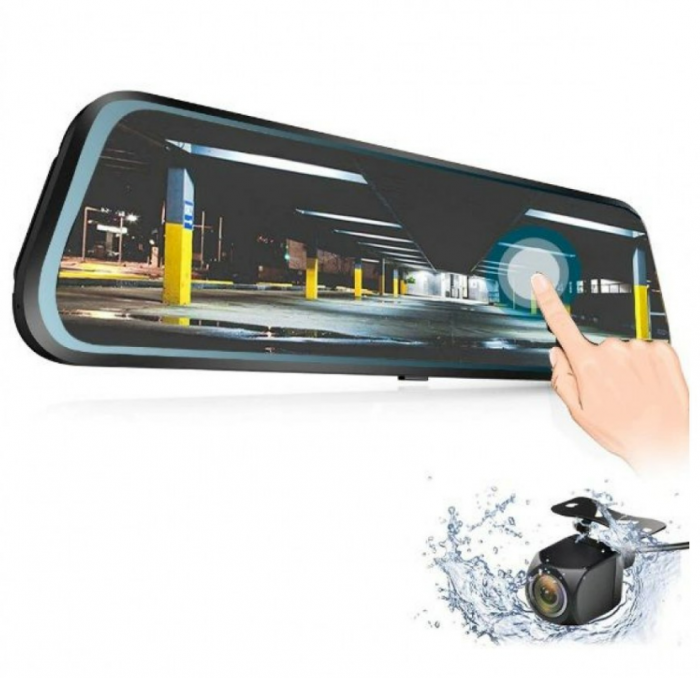 Camera auto DVR oglinda retrovizoare 10 inch, Touchscreen, Bluetooth, Night Vision, Camera Fata si Spate [2]