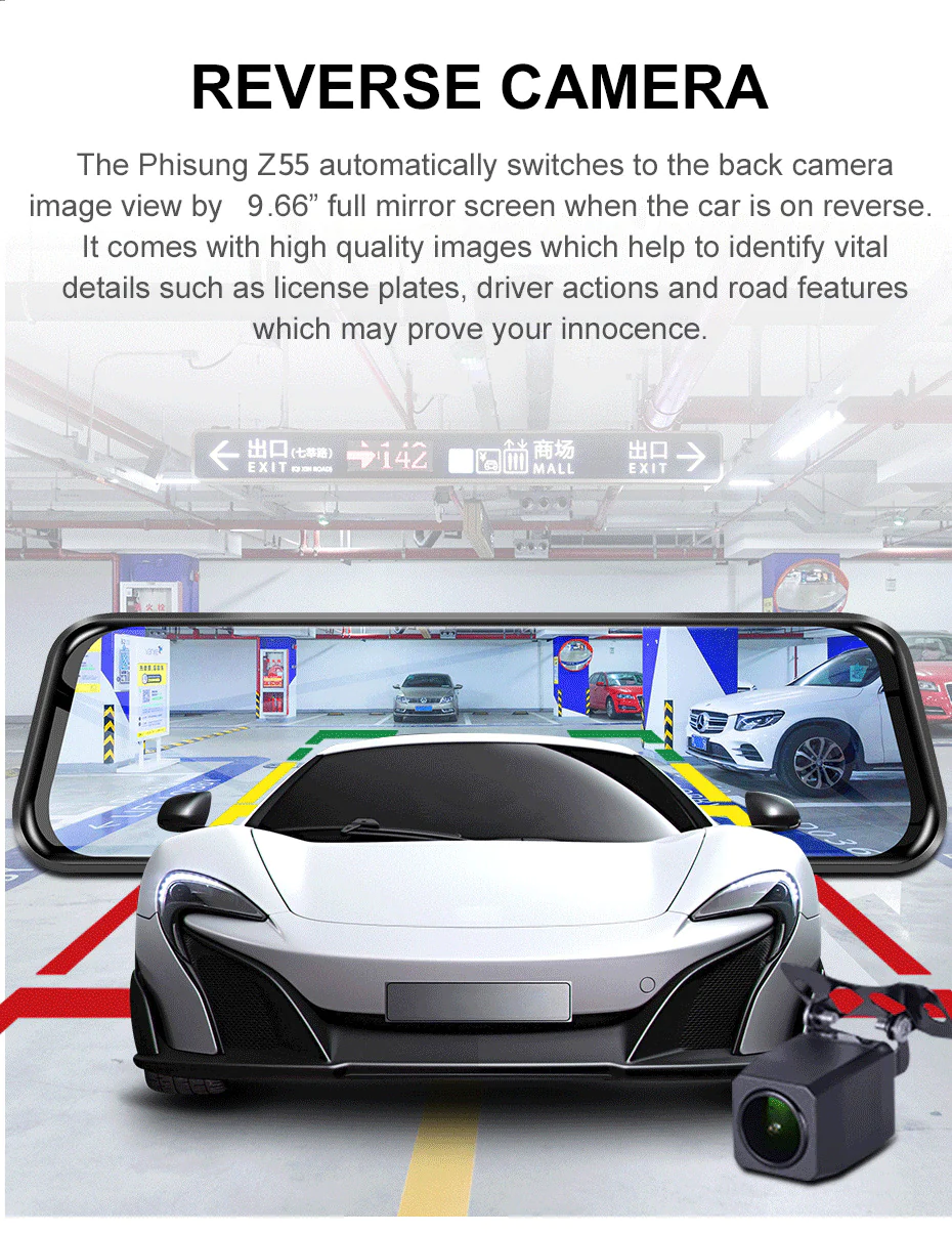 Camera auto DVR oglinda retrovizoare 10 inch, Touchscreen, Bluetooth, Night Vision, Camera Fata si Spate [6]