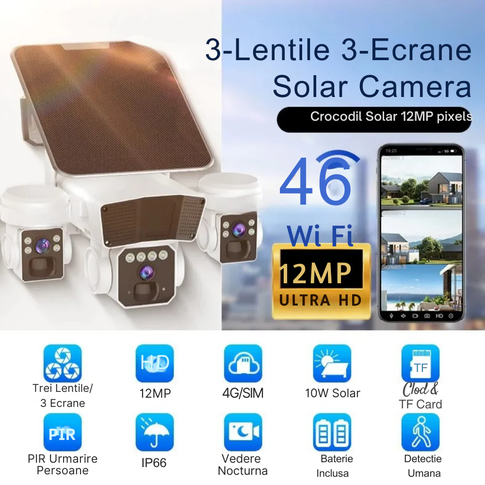 Camera crocodil solar 4G multi-lentile, 12MP, panou solar 20W, stocare in cloud si SD, Rezistenta la apa IP66, Urmarire persoane [5]