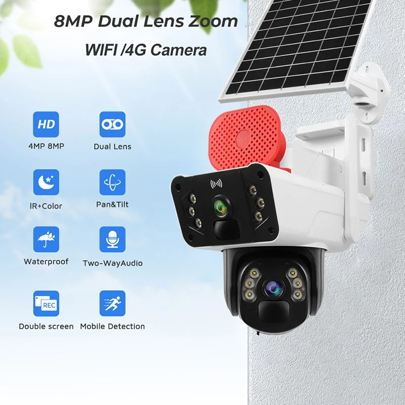 Camera de Supraveghere 4G, 8MP Lentila Dubla PTZ 360°, Panou Solar, Night Vision, Audio Bidirectional, IP66, Card 32GB inclus [2]