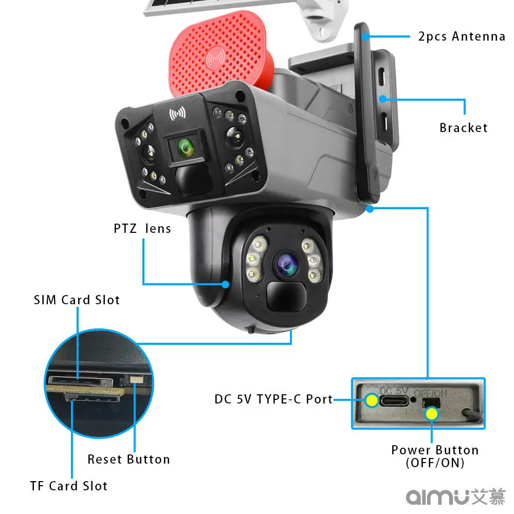 Camera de Supraveghere 4G, 8MP Lentila Dubla PTZ 360°, Panou Solar, Night Vision, Audio Bidirectional, IP66, Card 32GB inclus [9]