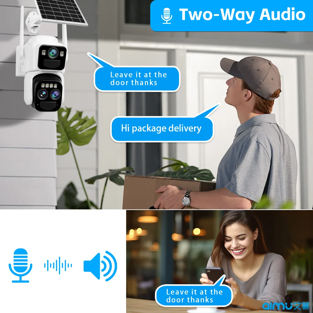 Camera de Supraveghere 4G cu 2 Lentile si Incarcare Solara, Zoom 10x clar, Vedere nocturna, Microfon + Difuzor, Acumulatori inclusi [6]