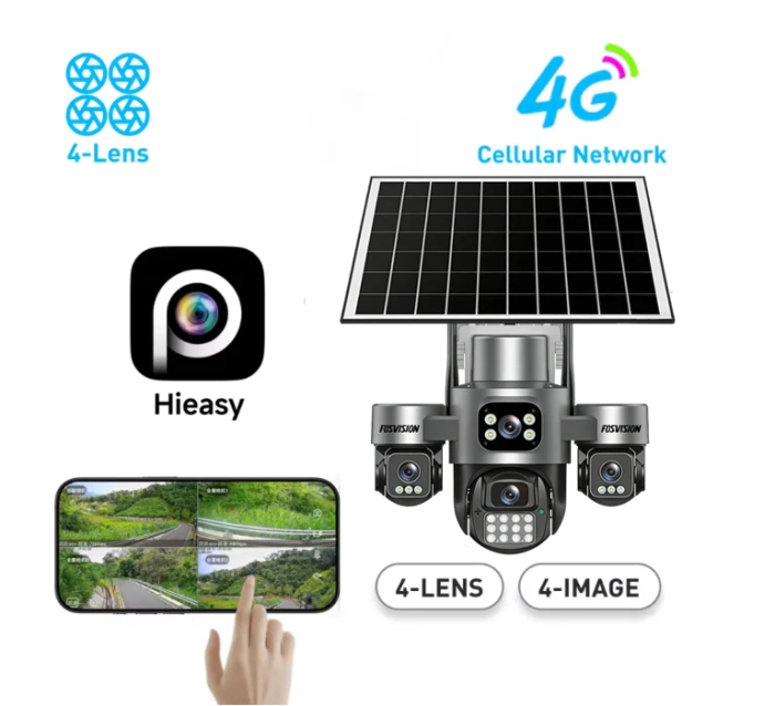 Camera de Supraveghere 4G cu 2x Panou Solar, 4 Lentile, PTZ 355°, AOV, Detectare Umana AI, Vedere Nocturna Color, Audio Bidirectional, IP66, Card 32GB Inclus [15]
