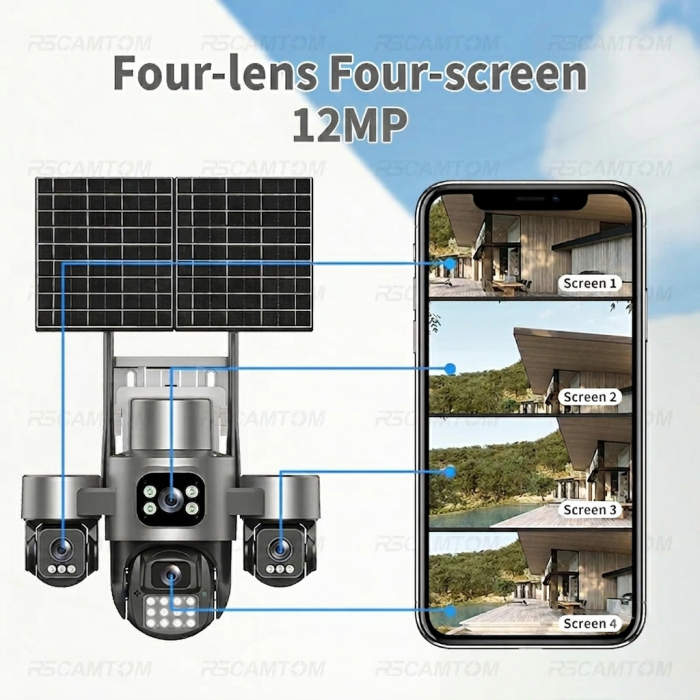 Camera de Supraveghere 4G cu 2x Panou Solar, 4 Lentile, PTZ 355°, AOV, Detectare Umana AI, Vedere Nocturna Color, Audio Bidirectional, IP66, Card 32GB Inclus [5]