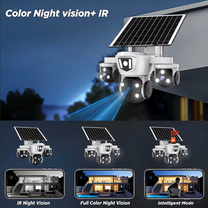 Camera de Supraveghere 4G cu Panou Solar, 3 lentile, 12MP Ultra HD, Rotire 360°, Vedere Nocturna, Detectie Miscare, Card 32GB Inclus [7]