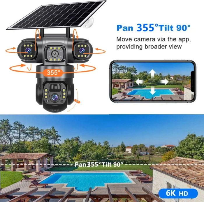 Camera de Supraveghere 4G cu Panou Solar, 3 lentile, PTZ 355°, Zoom 10X, Detectie Umana, Vedere Nocturna, IP66, Card 32GB inclus [3]