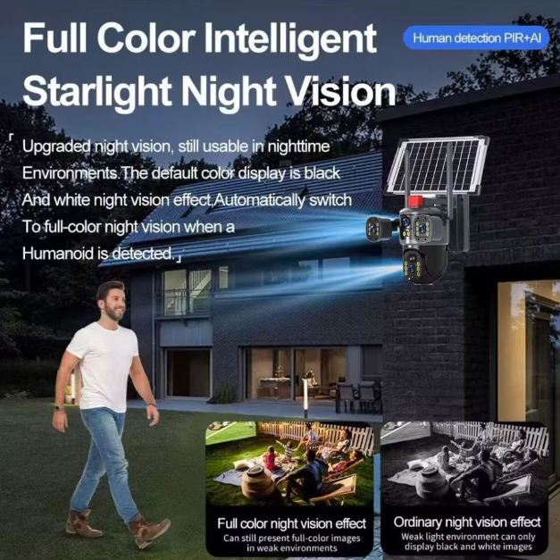 Camera de Supraveghere 4G cu Panou Solar, 12MP Ultra HD, Zoom 10X, Vedere Tripla, Night Vision, Detectare Umana, Card 32GB Inclus [8]