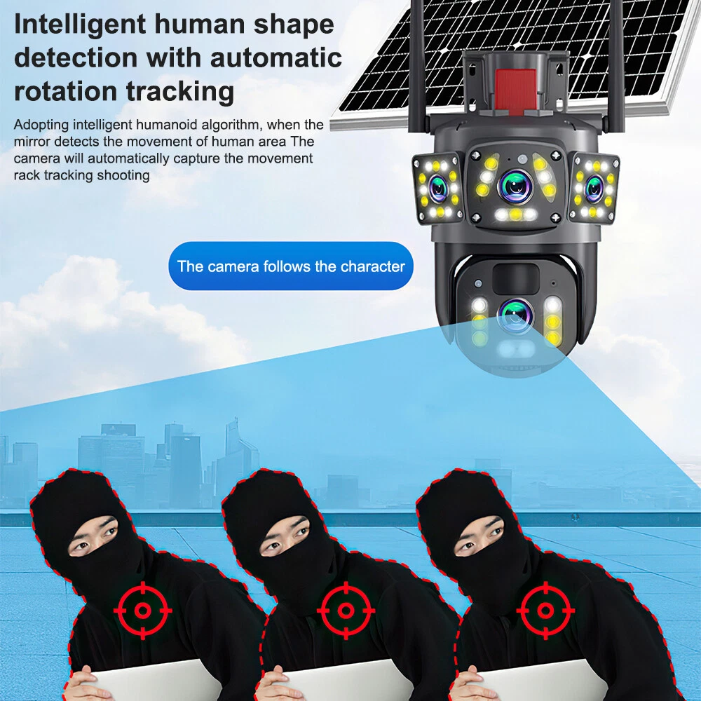 Camera de Supraveghere 4G cu Panou Solar, Lentila Rotativa si Fixa, 6MP Full HD, Detectie Umana AI, Night Vision 30m, Zoom 10X [15]