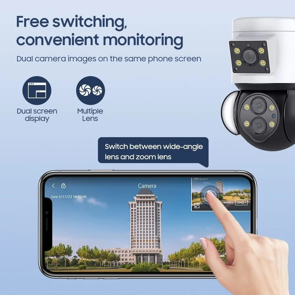 Camera de supraveghere 4K, Wi-Fi, 2 Lentile - fixa si mobila, Zoom 10X, 4+4MP, senzor de miscare, IP65, Andowl Q-SX921 [8]