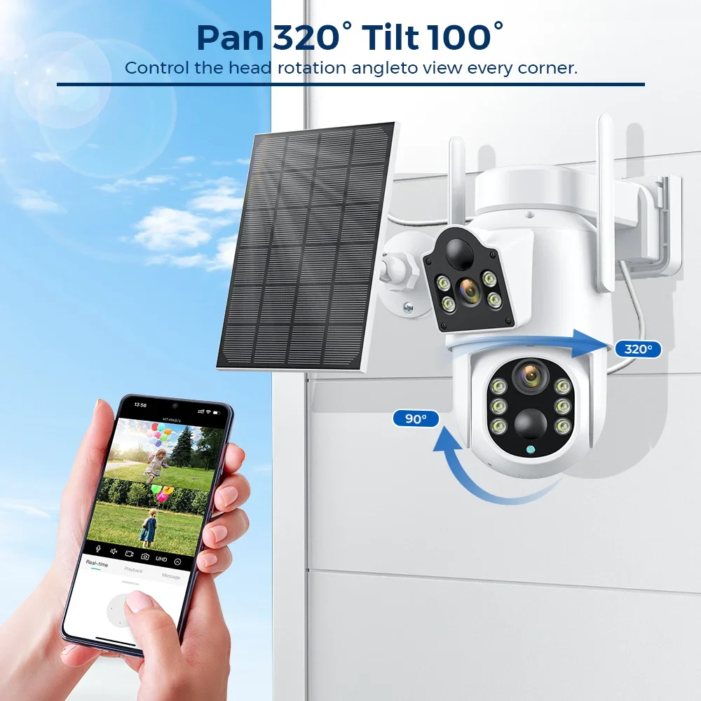 Camera de Supraveghere Duala cu Panou Solar Jortan, Lentila fixa si mobila, Exterior, 4K, WIFI, Infrarosu [2]