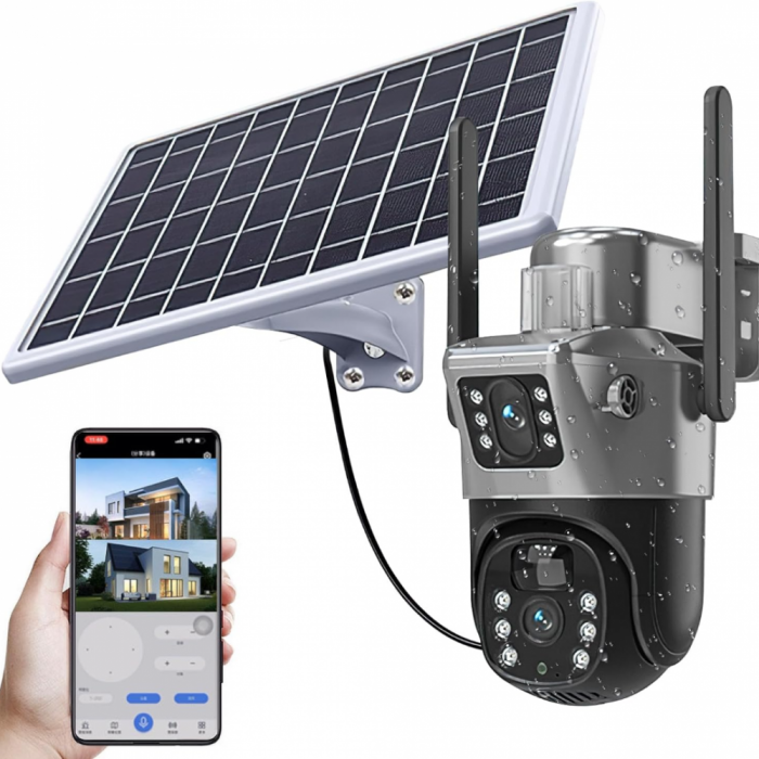 Camera de supraveghere dubla 4G cu panou solar si rotire 355°, 6MP, control telefon, 1080p, vedere nocturna infrarosu [9]
