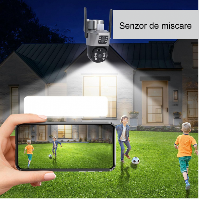 Camera de supraveghere dubla 4G cu panou solar si rotire 355°, 6MP, control telefon, 1080p, vedere nocturna infrarosu [10]